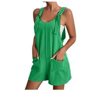 Damen Jumpsuit Sommer Kurz Latzhose Elegant Einfarbig Overall Lose Casual Playsuit V-Ausschnitt Mode Einteiler Onesie mit Taschen Arbeitshose Weites Bein Short Lässig Kurzarm Strampler Black Friday