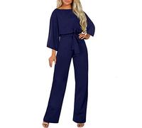 Damen Jumpsuit Sommer, Overall Jumpsuits für Damen Lang, Romper Outfit Frauen Komplett, Playsuit Einteiler Kostüm, Kurzarm Luftig Festlicher Jumpsuit Damen Große Größen Musselin Jumpsuit Damen