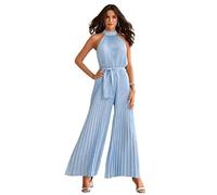 Damen-Jumpsuits für den Sommer, weites Bein, gesmokter Jumpsuit, sexy Neckholder-Jumpsuit, plissiert, Neckholder-Jumpsuits für Damen, himmelblau, 46