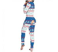 Damen Jumpsuits Sexy, Frauen Jumpsuit Hoodie Onesie Overall Ganzkörperanzug Weihnachten Printed Pattern Strampler Pyjama mit Reißverschluss Schlafanzug Mit Funktionale Geknöpfte Klappe Pyjama