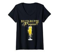Damen Junggesellenabschied Frauen Blutgruppe Prosecco Sekt T-Shirt mit V-Ausschnitt
