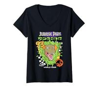 Damen Jurassic Park Racing World Tour 93 T-Shirt mit V-Ausschnitt