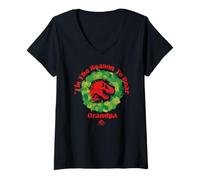 Damen Jurassic World Tis The Season to Roar Grandpa T-Shirt mit V-Ausschnitt