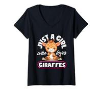 Damen Just A Girl Who Loves Giraffes Niedliche Kawaii-Blume T-Shirt mit V-Ausschnitt