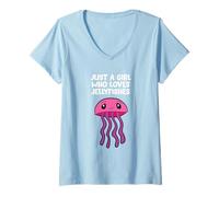 Damen Just a Girl Who Loves Quallen Aquarium T-Shirt mit V-Ausschnitt