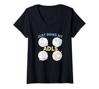 Damen Just Doing My ADLs Cute Duck Occupational Therapy Design T-Shirt mit V-Ausschnitt