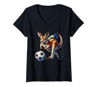 Damen Känguru-Fußballspieler-Schal, Tier-Design T-Shirt mit V-Ausschnitt