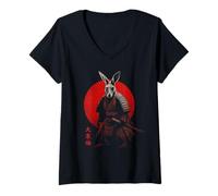 Damen Känguru-Samurai, japanisch, lustig, Tierliebhaber T-Shirt mit V-Ausschnitt