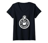 Damen Kaffee und Border Collie T-Shirt mit V-Ausschnitt