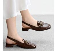 Damen Kaffeefarbe Niedrige Klobige Absatz Elegante Bequeme Vielseitige Loafer, Slingback Flache Schuhe