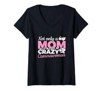 Damen Kamerafrau - Not Only A Mom But Also A Crazy Camerawoman T-Shirt mit V-Ausschnitt