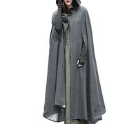 Damen Kapuzen Langer Winter Vintage Mantel Mode Knopf Wollmantel Wasserfall Mantel Schwarz Damen Umhang Mit Kapuze Damen Poncho Winter Mantel Knie Länge Cape Karneval Kostüm