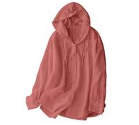 Damen-Kapuzenpullover aus Baumwoll-Leinen, Sommer-Kapuzenpullover, Button-Down-Blusen, Sonnenschutz, leicht, schnell trocknend, Sport-Sommer-Schutzjacke, langärmelig, Sonnenshirt, Outdoor, Orange Pink