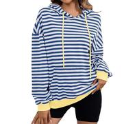 Damen Kapuzenpullover Gestreift Hoodie Oversized Rundhals Langarmshirt Long Sleeve Lässig Lose Pullover Tops Farbblock Streifen Baggy Elegant Fitted Sweatshirt