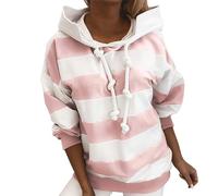 Damen Kapuzenpullover Hoodie Damen und Winter Neuer modischer, lässiger, gestreifter, farbblockierender Kapuzenpullover Pullover Damen Elegant (Red, XXL)