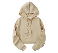 Damen Kapuzenpullover Hoodie Sweatshirt mit Kapuze Langarm Crop Top Pullover Sweatshirt (Beige, S)