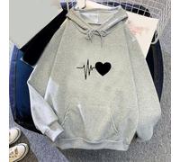 Damen Kapuzenpullover Loose Fit Winter Gedruckt Damen Kapuzenpullover(Shallow gray XXL)