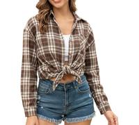 Damen Karierte Bluse Cowgirl Hemd Baumwolle Langarm Weiches Flanellhemd Casual Button-Down HolzfäLlerhemd Mit Riegel FüR Herbst FrüHling