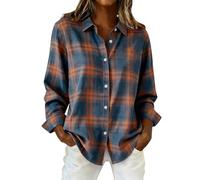Damen Karierte Bluse Langarm Karo Flanell Hemden Baumwolle Button-down Holzfäller Hemdbluse für Alltag und Oktoberfest Langarm Weiches Flanellhemd Casual Holzfällerhemd mit Riegel Herbst Frühling