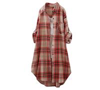 Damen Karierte Bluse Langarm Karohemd Knopfleiste Holzfäller Hemdbluse Lose Langarmshirt V-Ausschnitt Hemdjacke Tunika Für Alltag Und Oktoberfest S-3xl Schwarz Blau Rot Grün Khaki Gelb Marine
