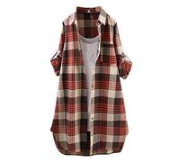 Damen Karierte Bluse Langarm Karohemd Knopfleiste Holzfäller Hemdbluse Lose Langarmshirt V-Ausschnitt Hemdjacke Tunika Für Alltag Und Oktoberfest S-3xl Schwarz Blau Rot Grün Khaki Gelb Marine
