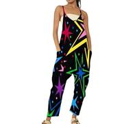 Damen Karneval Leggings - Glitzer Muster Druck Warm Gefüttert High Waist Cellulite Party Outfit Lässiger, lockerer, ärmelloser Jumpsuit mit Trägern Latzhose weitem Bein für Damen (Multicolour-E, XL)