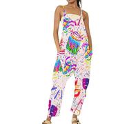 Damen Karneval Leggings - Glitzer Muster Druck Warm Gefüttert High Waist Cellulite Party Outfit Lässiger, lockerer, ärmelloser Jumpsuit mit Trägern Latzhose weitem Bein für Damen (Multicolour-C, S)