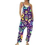 Damen Karneval Leggings - Glitzer Muster Druck Warm Gefüttert High Waist Cellulite Party Outfit Lässiger, lockerer, ärmelloser Jumpsuit mit Trägern Latzhose weitem Bein für Damen (Multicolour-A, XL)