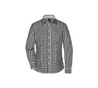 Ladies' Checked Blouse Modisches Karoshirt mit Uni-Einsätzen an Kragen und Manschette weiß/schwarz, Gr. S