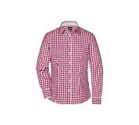 Ladies' Checked Blouse Modisches Karoshirt mit Uni-Einsätzen an Kragen und Manschette weiß/rot/weinrot, Gr. L