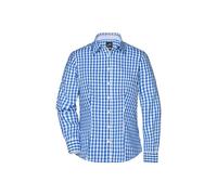 Ladies' Checked Blouse Modisches Karoshirt mit Uni-Einsätzen an Kragen und Manschette weiß/blau, Gr. XXL