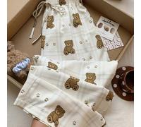 Damen Karo Cartoon Bär Muster Zugband Taille Weit Geschnittene Lässig Hose