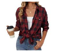 Damen Karohemd Plaid Shirts Frauen Vintage Frauen Übergroßen Elegante Jugend Für Pendler(Color1,XL)