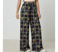 Damen Karomuster Cartoon Bär Muster Tunnelzug Taille Weite Bein Lässig Hose