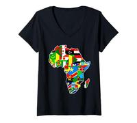 Damen Karte mit Afrika-Flagge I Love Afrika T-Shirt mit V-Ausschnitt