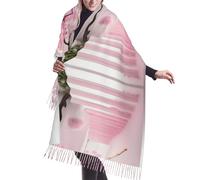 Damen Kaschmir-Schal, Motiv: rosa Kirschblüten-Treppe, langer Schal, Quastenschal, leicht und weich, für vier Jahreszeiten, modisches Accessoire, Schwarz, Einheitsgröße