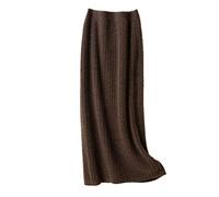 Damen Kaschmirrock- Slim Fit Maxi-Rock Strickrock (Braun, Large)