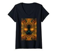 Damen Katze Vibrant Vision Fantasy Feline Cosmic T-Shirt mit V-Ausschnitt