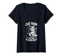 Damen Katzenhaar Extra Player Buff Retro Gamer T-Shirt mit V-Ausschnitt