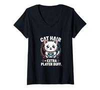 Damen Katzenhaar Extra Player Buff Retro Gamer T-Shirt mit V-Ausschnitt