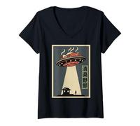 Damen Kawaii Anime Manga Otaku Samurai Japan Ramen Y2K Cyberpunk T-Shirt mit V-Ausschnitt