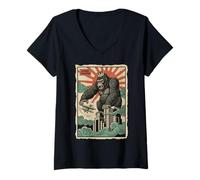 Damen Kawaii Anime Manga Otaku Samurai Japan Ramen Y2K Cyberpunk T-Shirt mit V-Ausschnitt