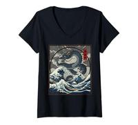Damen Kawaii Anime Manga Otaku Samurai Japan Ramen Y2K Cyberpunk T-Shirt mit V-Ausschnitt