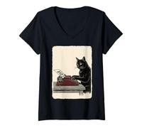 Damen Kawaii Anime Manga Otaku Samurai Japan Ramen Y2K Cyberpunk T-Shirt mit V-Ausschnitt