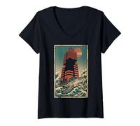 Damen Kawaii Anime Manga Otaku Samurai Japan Ramen Y2K Cyberpunk T-Shirt mit V-Ausschnitt