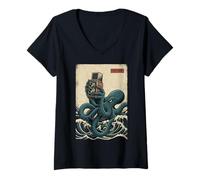 Damen Kawaii Anime Manga Otaku Samurai Japan Ramen Y2K Cyberpunk T-Shirt mit V-Ausschnitt