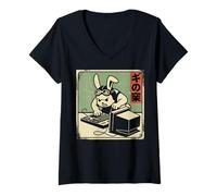 Damen Kawaii Anime Manga Otaku Samurai Japan Ramen Y2K Cyberpunk T-Shirt mit V-Ausschnitt