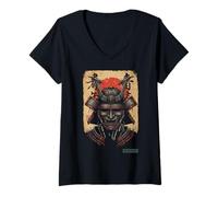 Damen Kawaii Anime Manga Otaku Samurai Japan Ramen Y2K Cyberpunk T-Shirt mit V-Ausschnitt