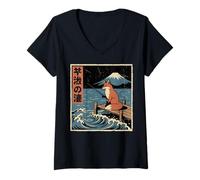 Damen Kawaii Anime Manga Otaku Samurai Japan Ramen Y2K Cyberpunk T-Shirt mit V-Ausschnitt