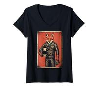 Damen Kawaii Anime Manga Otaku Samurai Japan Ramen Y2K Cyberpunk T-Shirt mit V-Ausschnitt